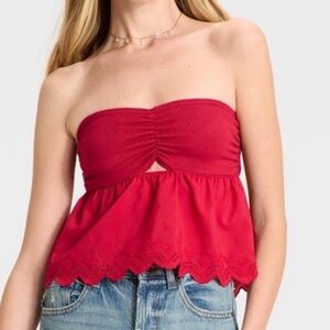 NWT Women’s  Knit Woven Twist Tube Top.   Red.  M